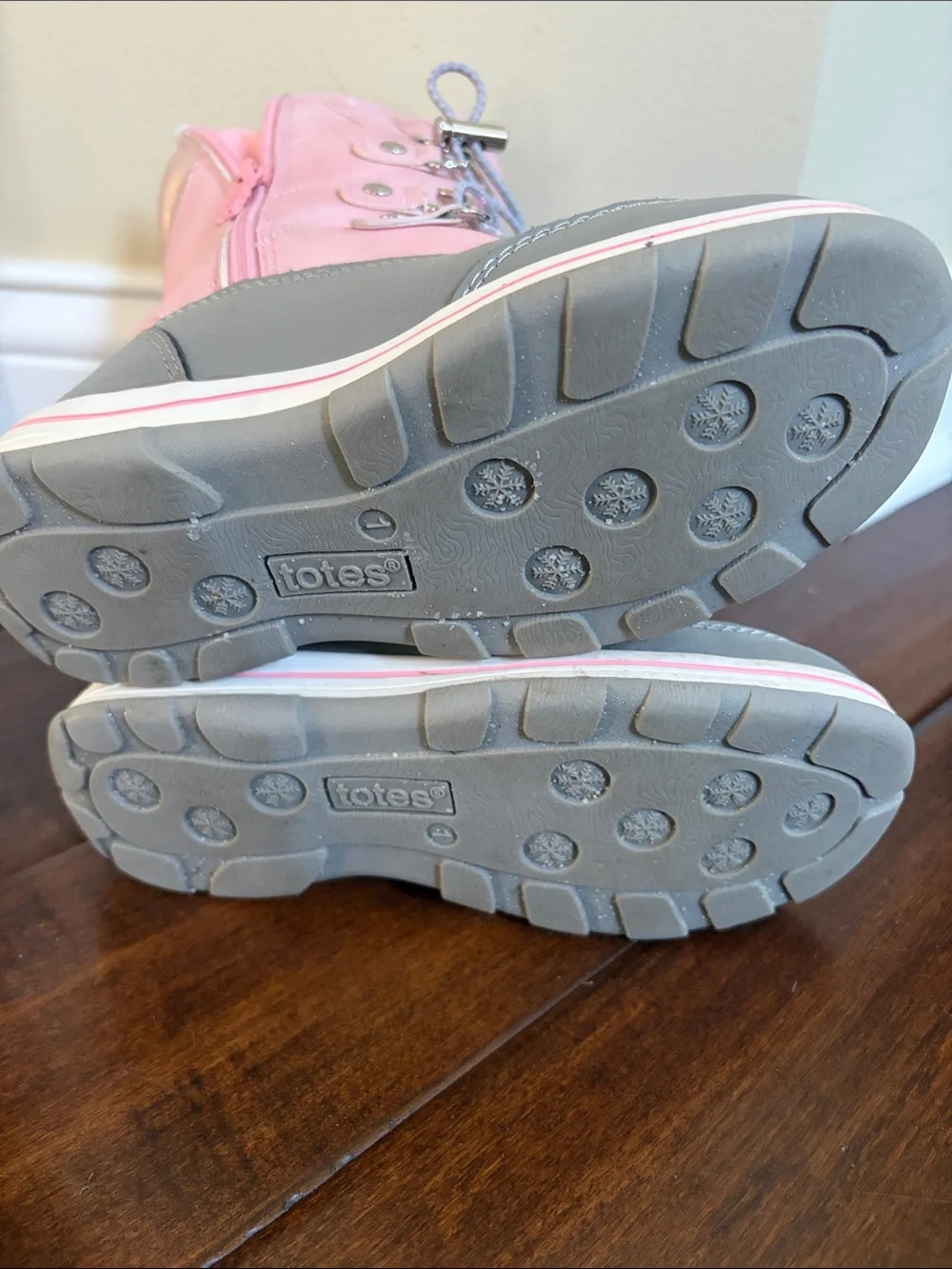 totes Pink and Gray Kids Waterproof Winter Boots with Faux Fur Trim